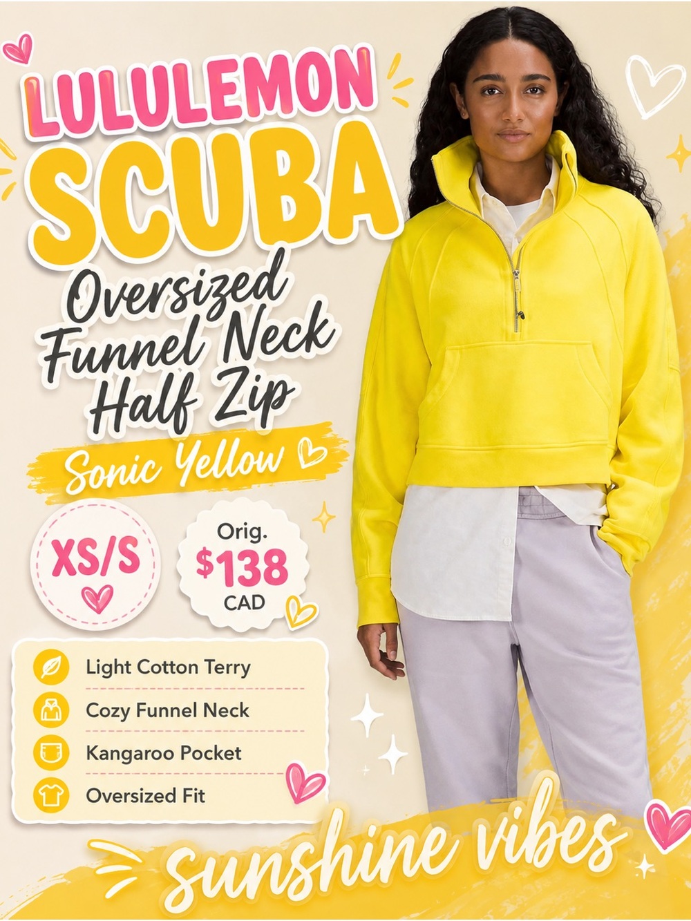 lululemon athletica Scuba Oversized Funnel Neck Half-Zip Sweater — Sonic Yellow